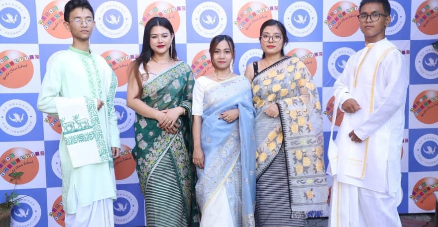 Students dressed in traditional Manipuri attire at Cultural Meet